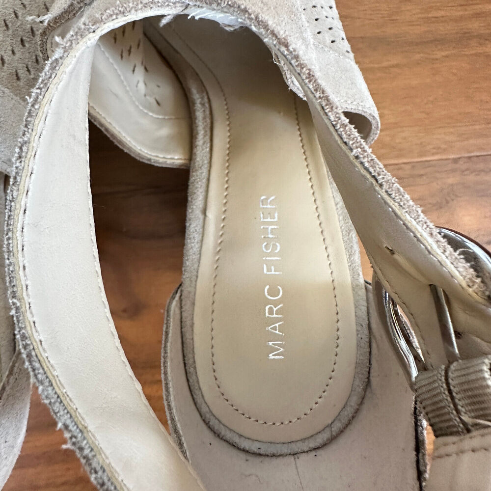 Marc Fisher HALDYA Suede Laser Wedge Platform Espadrille Sandals Size 9.5M Tan - Picture 11 of 15